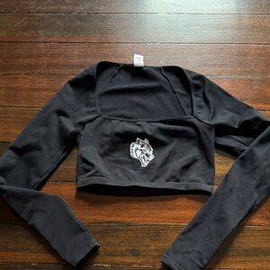 Darc Sport Black Long-Sleeve Crop Top with White Wolf Logo